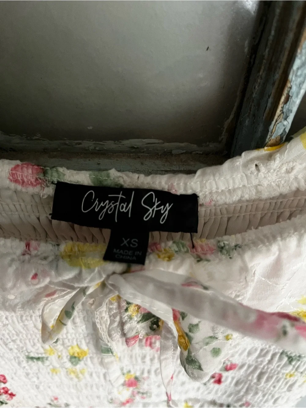 Crystal Sky Floral Eyelet Smocked Midi Dress - Size XS